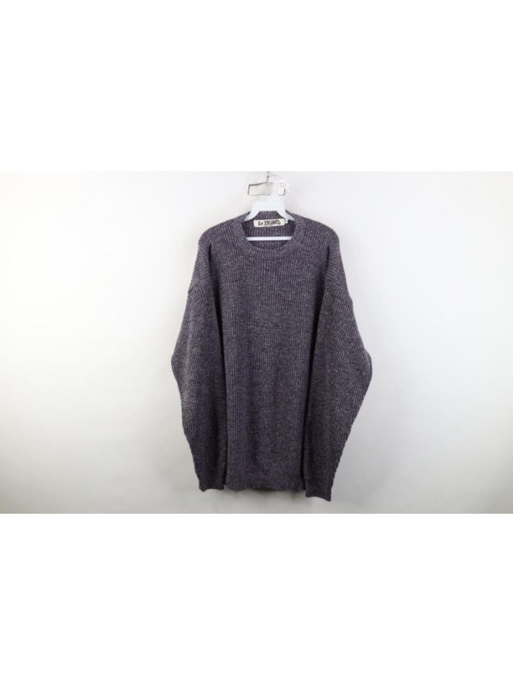 Vtg 90s Streetwear Mens XLT Blank Chunky Ribbed Knit Crewneck Sweater Purple USA